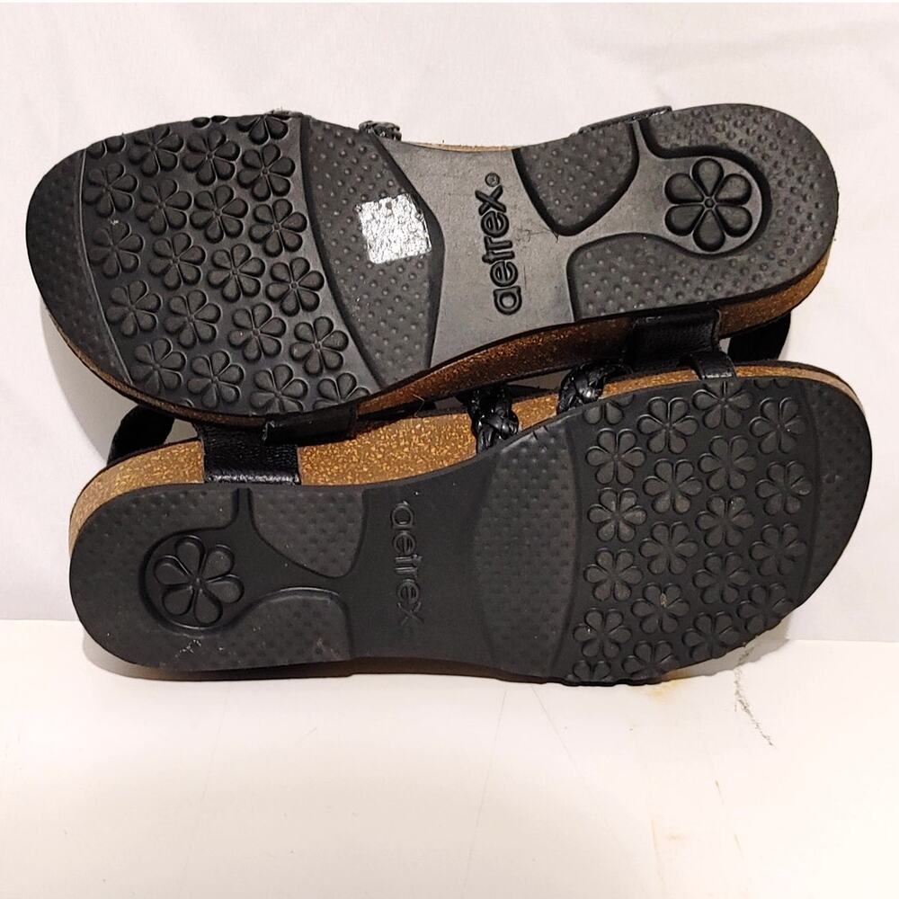 Aetrex Jillian Braided Quarter Strap Sandals Open Toe Black Leather Womens Sz 8 - Picture 6 of 8